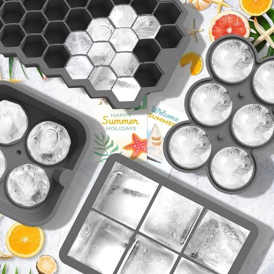 Set di contenitori per ghiaccio in silicone, con coperchio, da 4 pezzi, facile da smontare, adatto per whisky cocktail e succhi ecc., conforme alla norma LFGB e BPA-free (grigio)