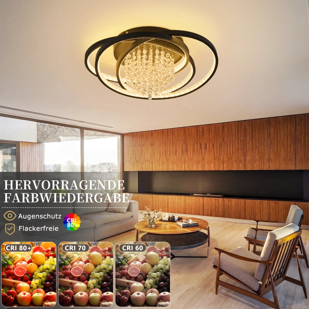ZMH Plafoniera LED moderna rotonda nera luce bianca calda 3000K 40W lampada di cristallo per corridoio ufficio o studio