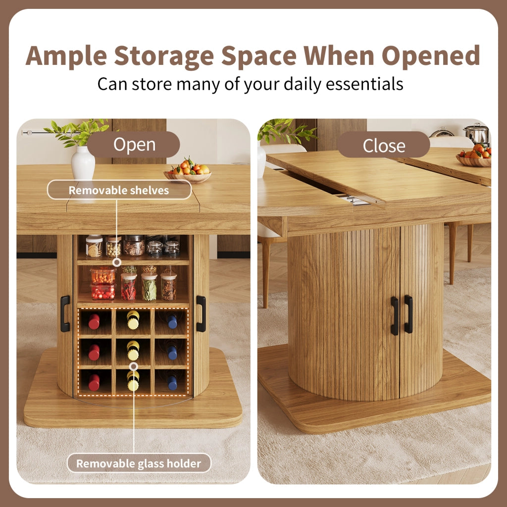 Tavolo allungabile con ripiani rimovibili e portabicchieri, per cucina, in MDF e metallo, naturale 118 × 118 × 76 cm