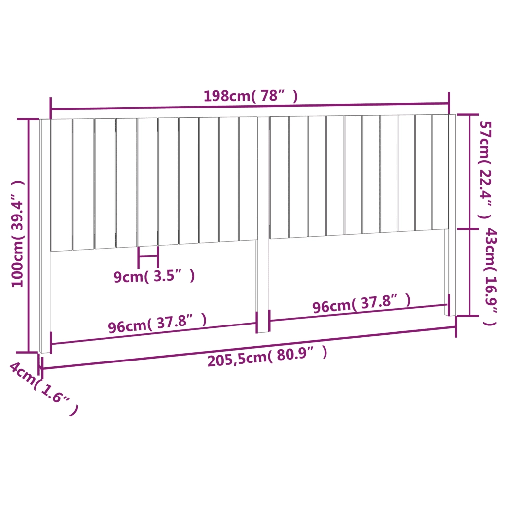 Testiera per Letto-Testata-Testiera Decorativa 205,5x4x100 cm in Legno Massello di Pino 857301