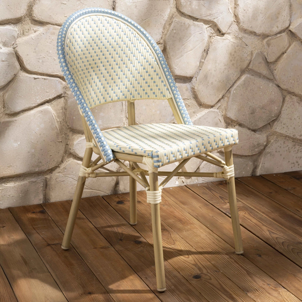 Sedia da giardino in rattan blu e alluminio