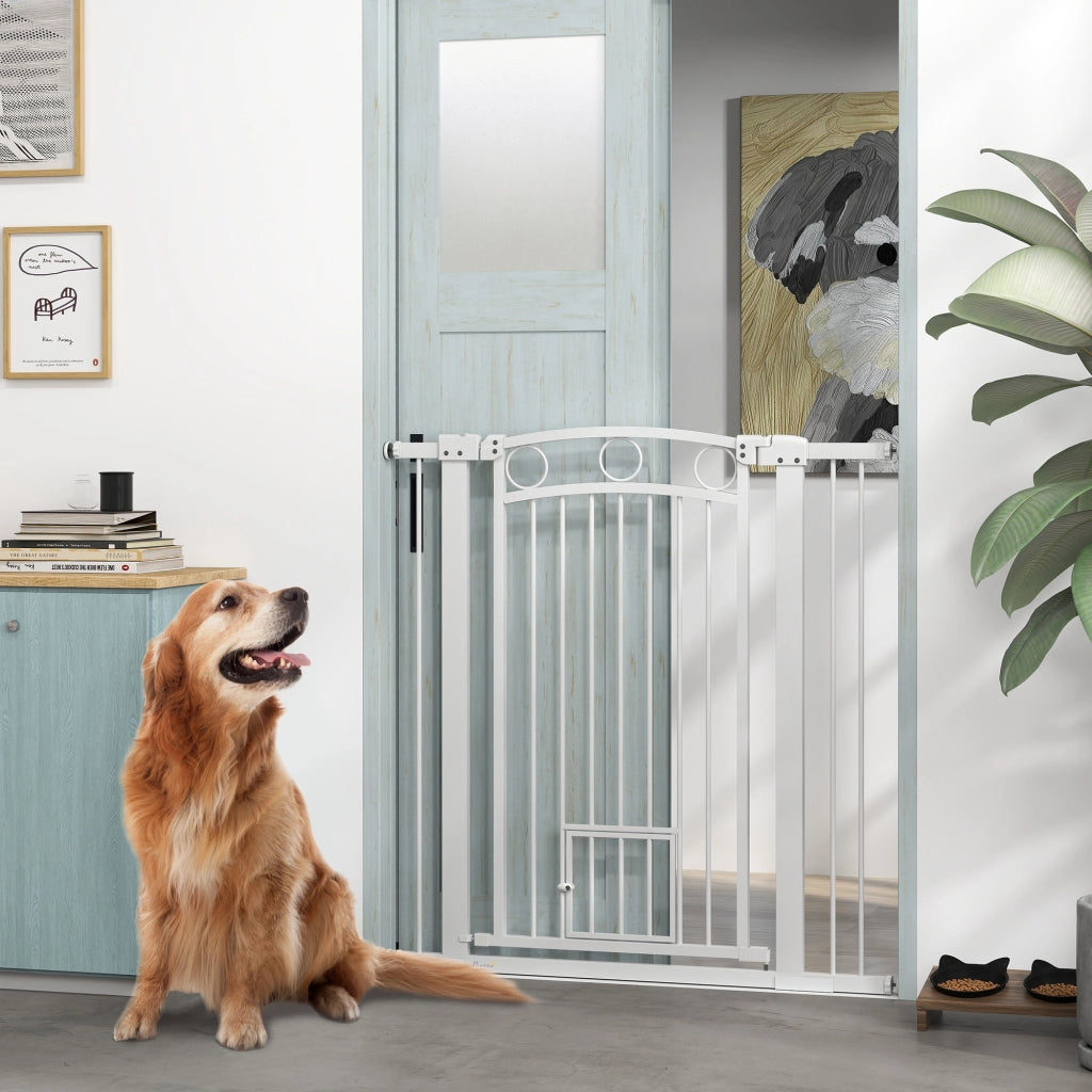 Cancellino per Cani Regolabile da 76-104 cm, Cancelletto Alto 106 cm con 2 Estensioni, Bianco