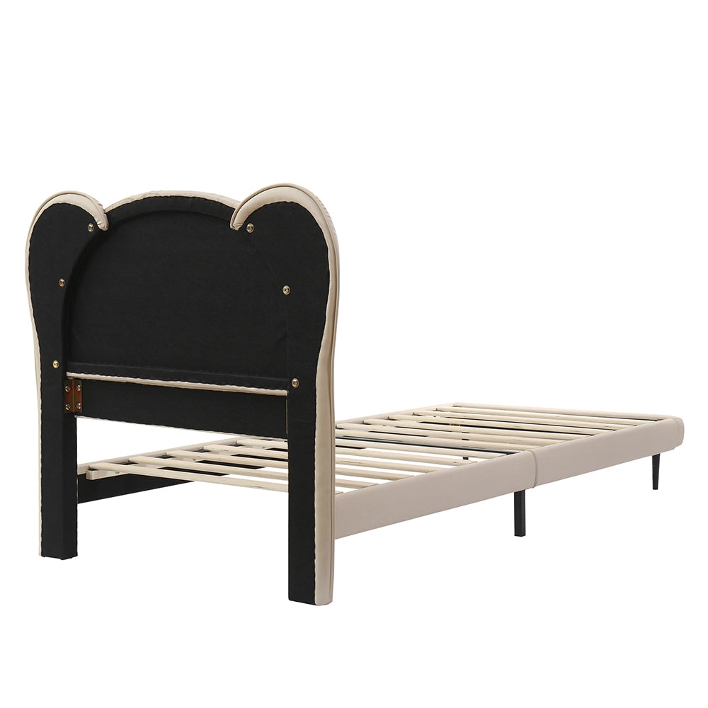 Letto bambino-Xylo-90x200 cm-testo animale, struttura in ferro, PU, beige
