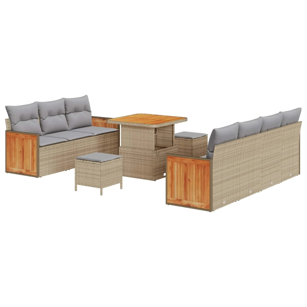 Set Divano da Giardino con cuscino 10 pcs Beige e Grigio Chiaro
