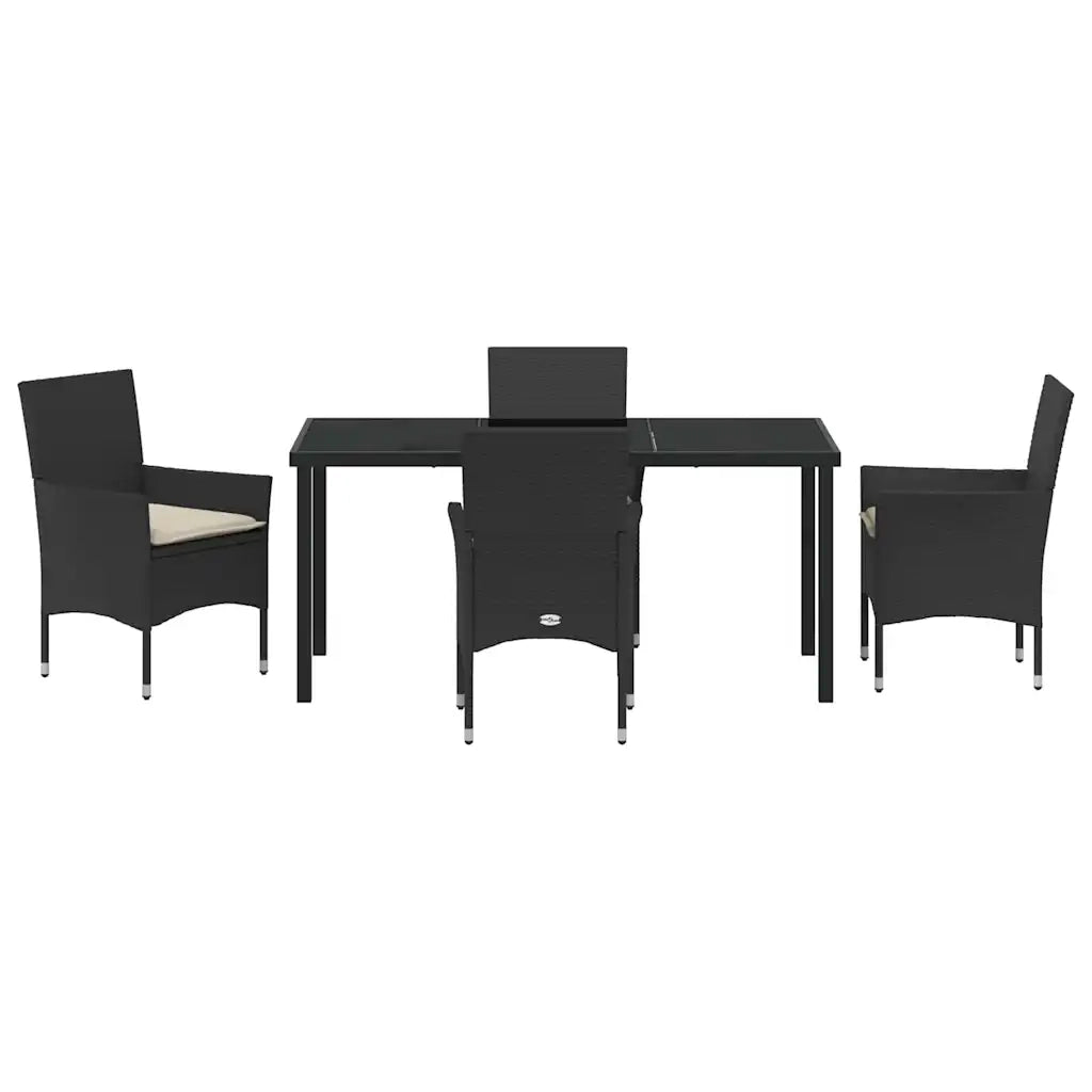 Set da Pranzo per Giardino con cuscino 5 pcs Nero polyrattan