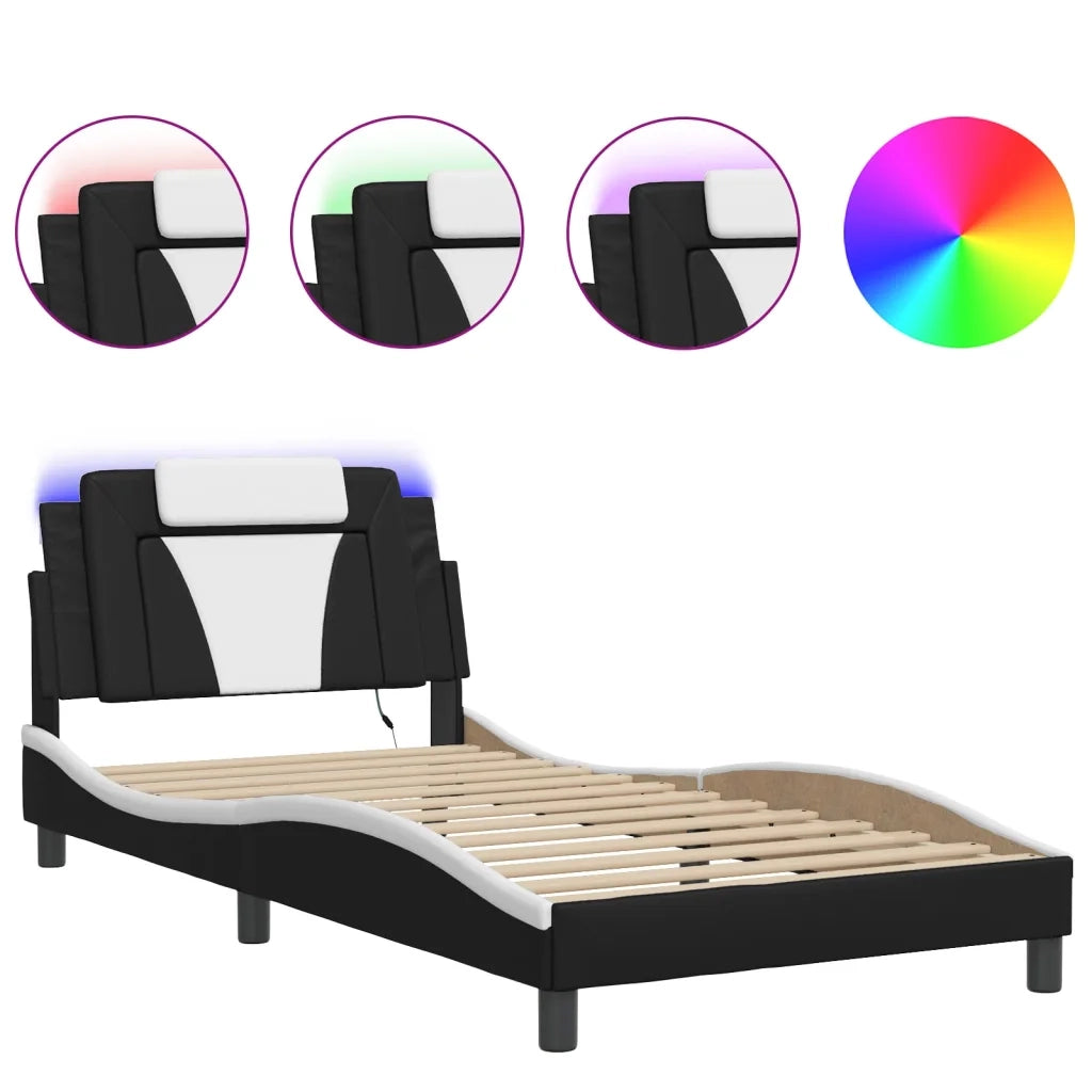 Letto singolo | Letto per adulti | Giroletto Viana con LED senza Materasso Nero e Bianco 100x200 cm