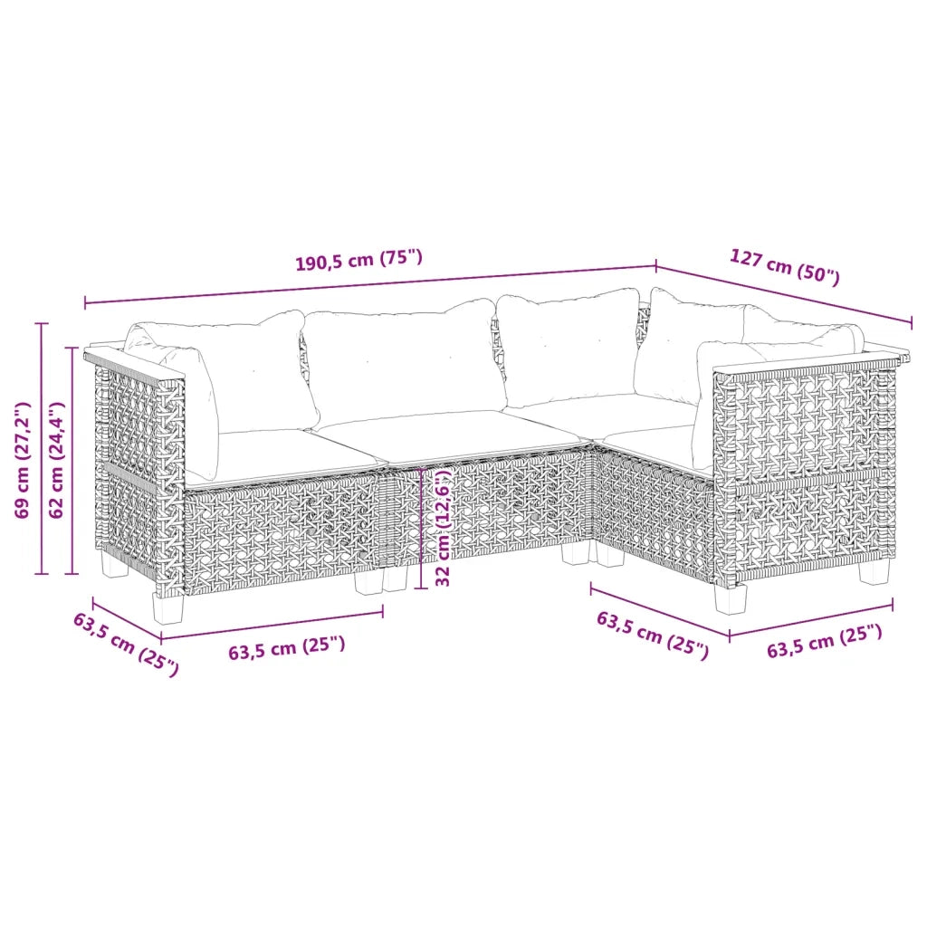 Set Divani da Giardino 4 pz con Cuscini Nero in Polyrattan