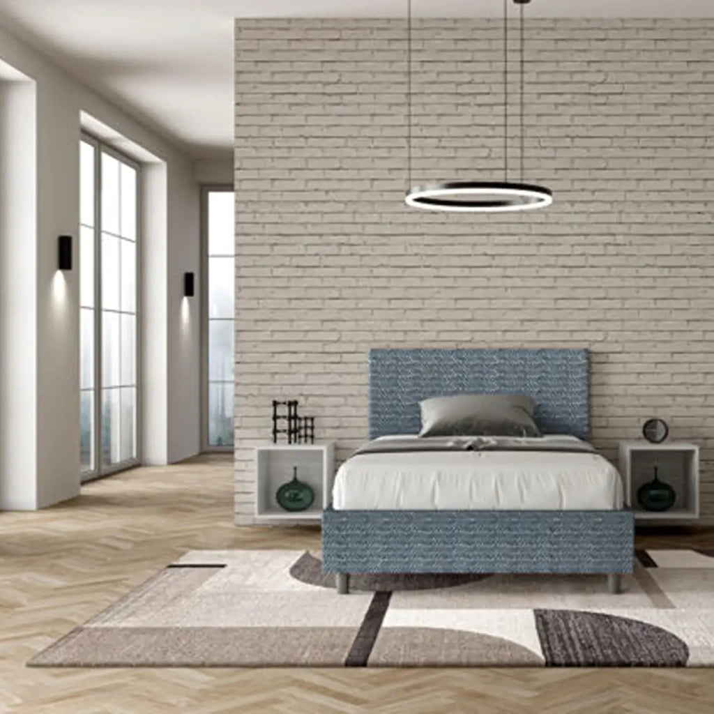 Letto una piazza e mezza senza rete imbottito 120x190 tessuto Aragona 8 blu Adele