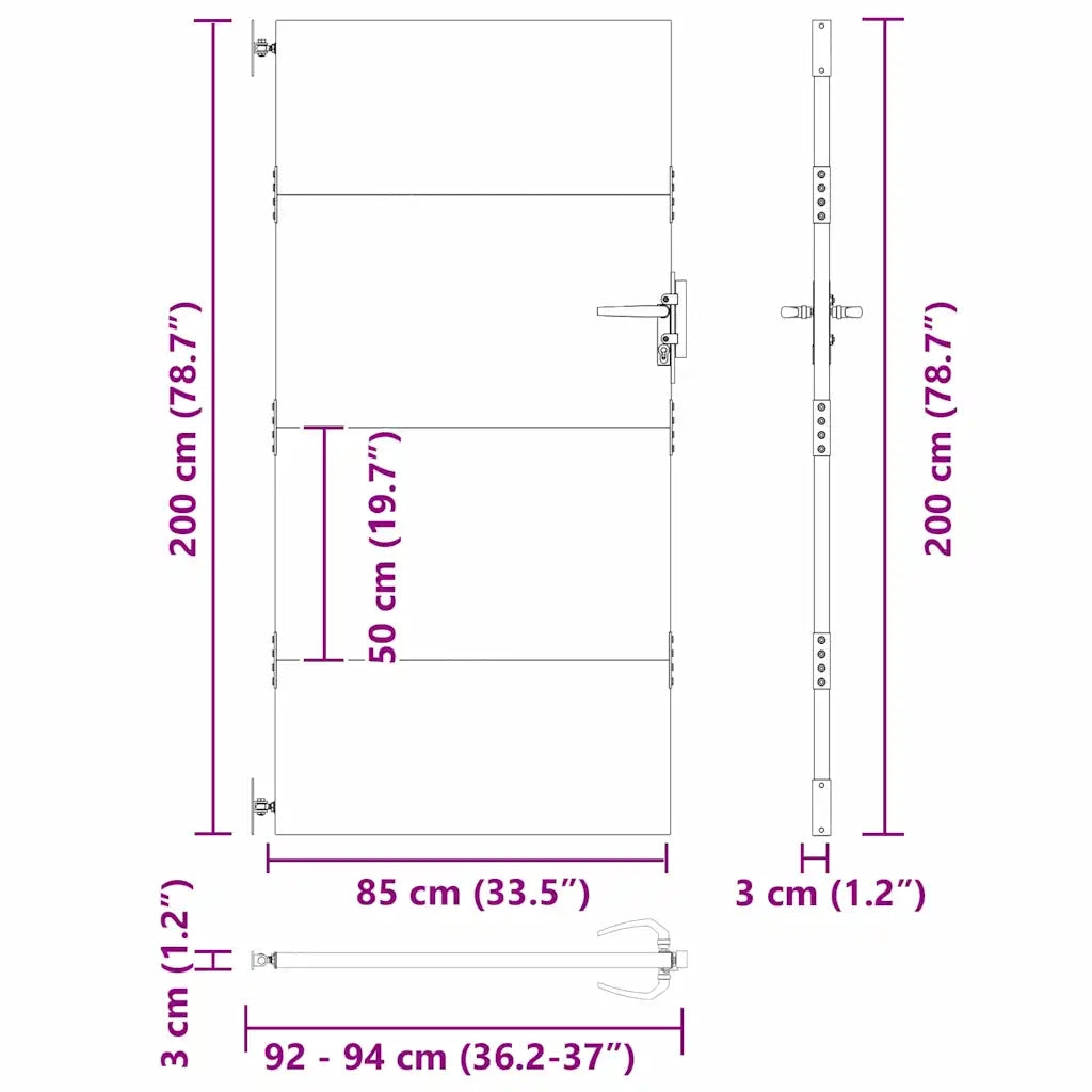 vidaXL Cancello da giardino con blocco Nero 105 x 200 cm