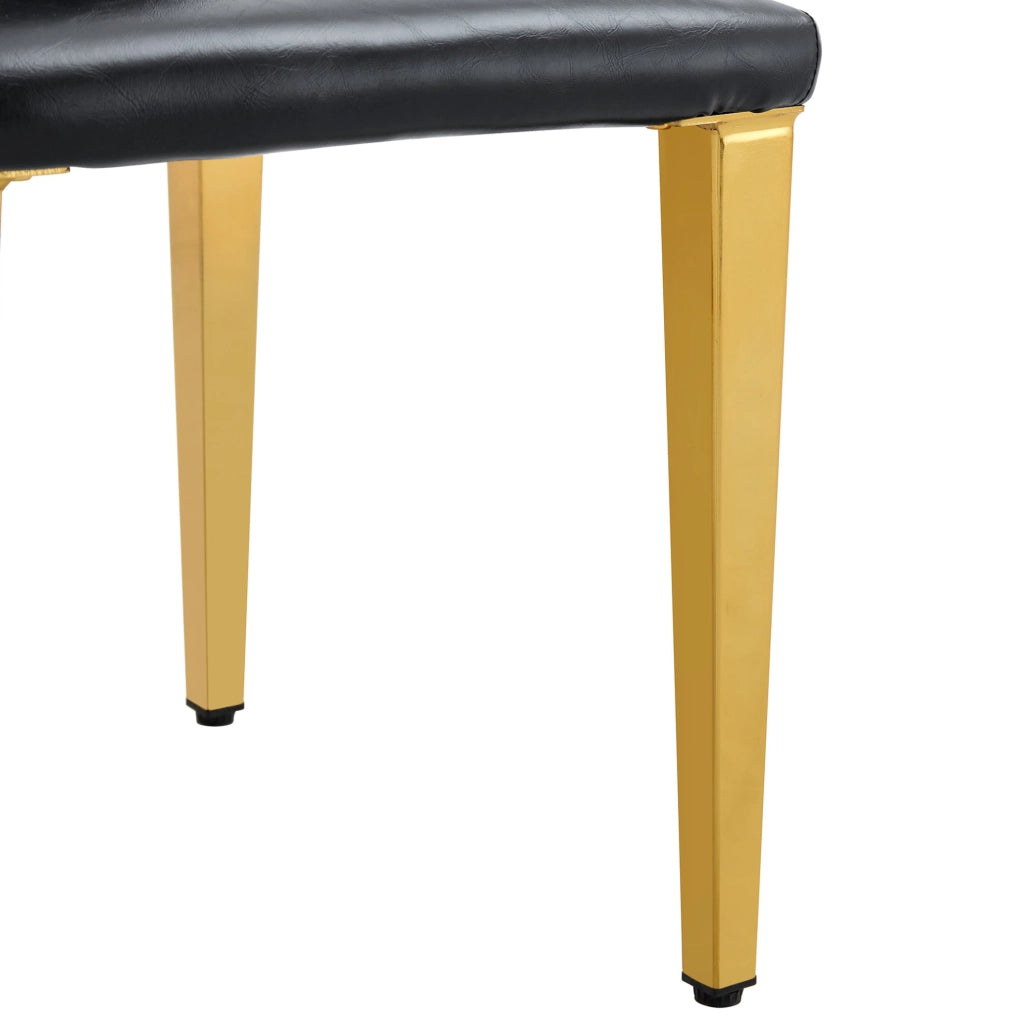 Set di 2 sedie da pranzo moderne in PU nero con gambe in metallo oro; 90 cm