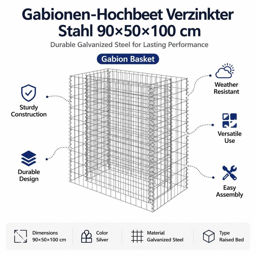 Gabion Raised Bed Galvanized Steel 90x50x100 Cm