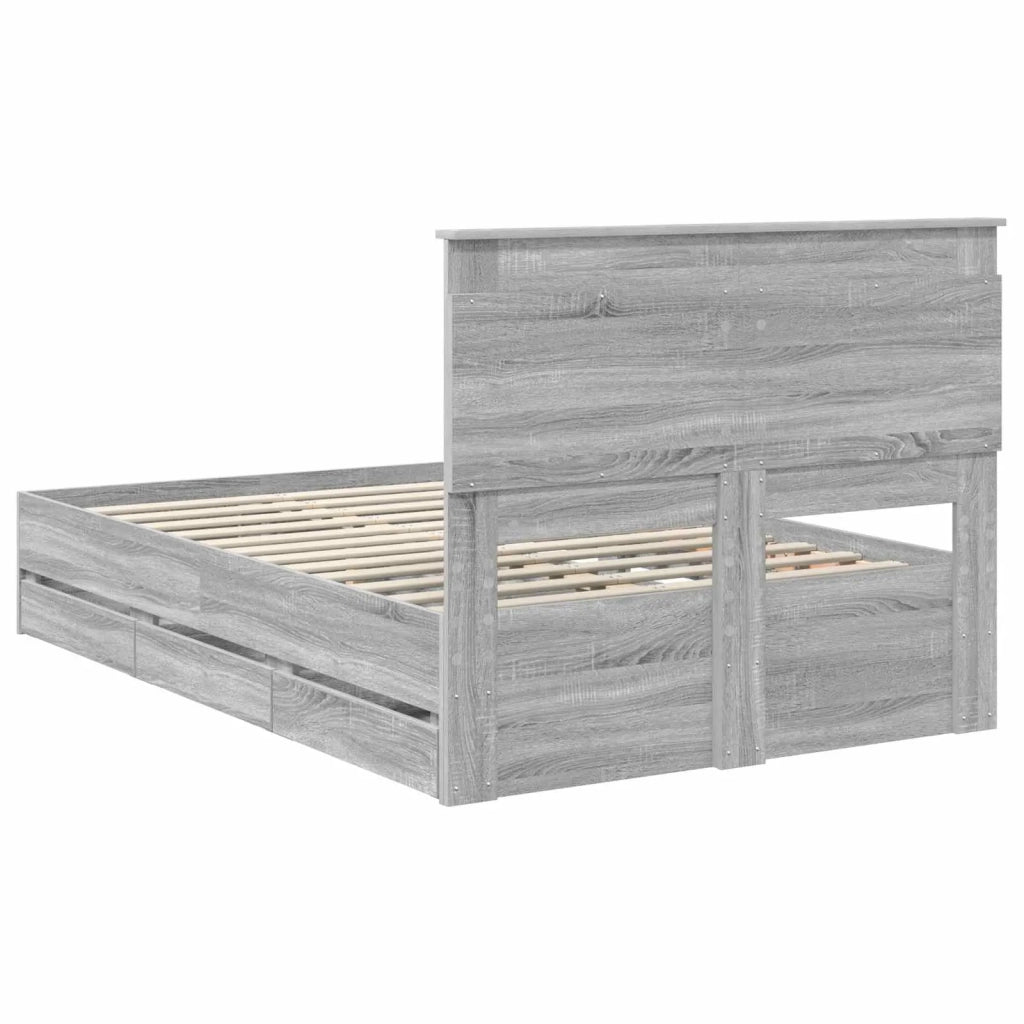 Struttura del letto con cassetto-Giroletto con contenitore-Rete del Letto Grigio Sonoma 120 x 190 cm 493609