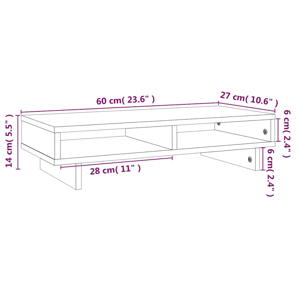 Supporto per Monitor ambra 60x27x14 cm Legno Massello di Pino 814002