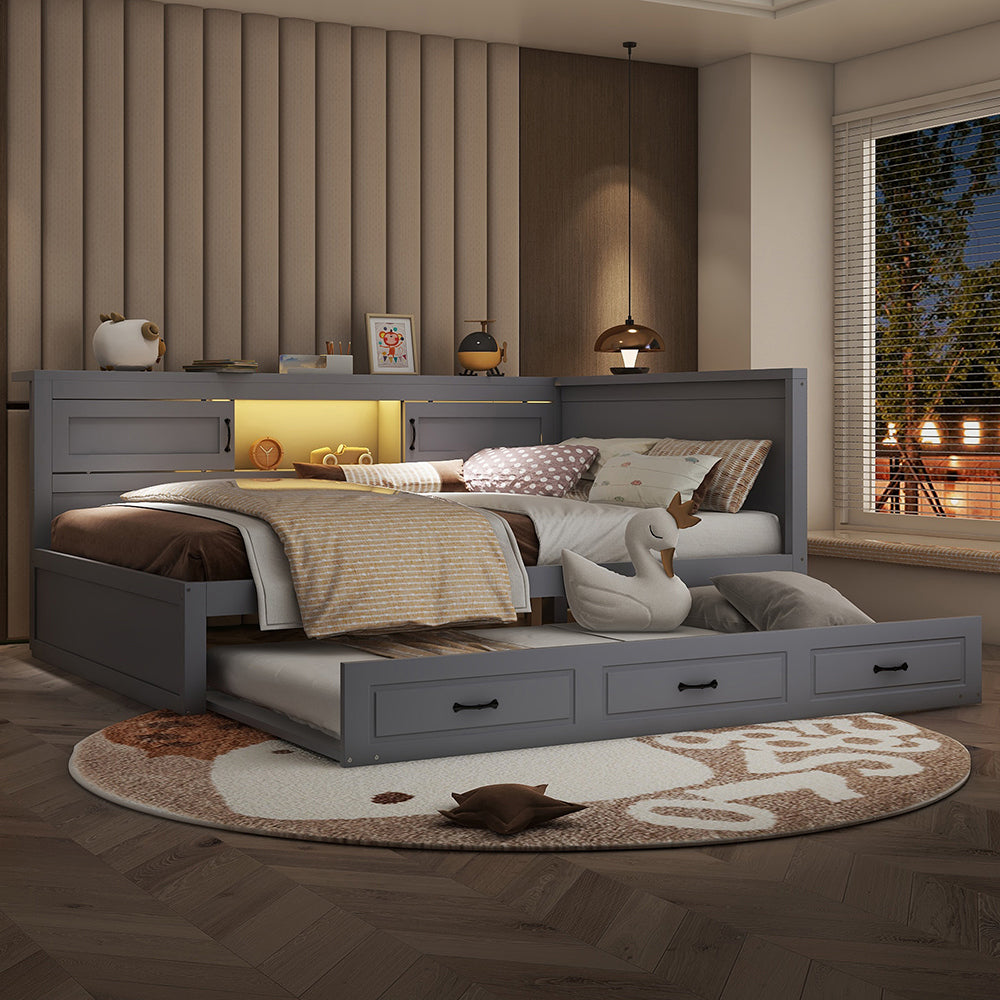 Divano letto daybed - Xylo - 140x200 cm LED USB contenitore grigio