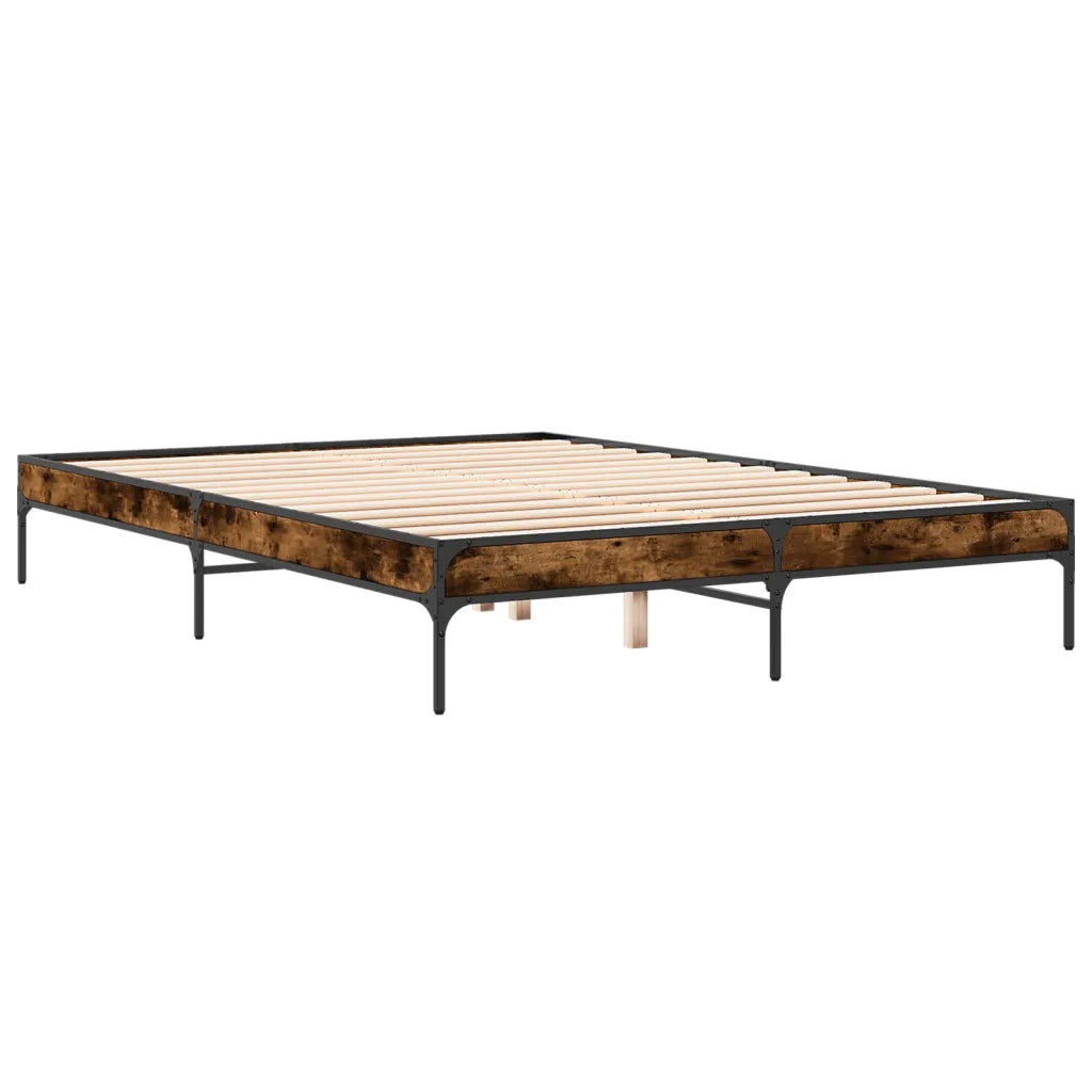 Letto matrimoniale | Letto per adulti | Giroletto Rovere Fumo 150x200 cm in Legno Multistrato Metallo