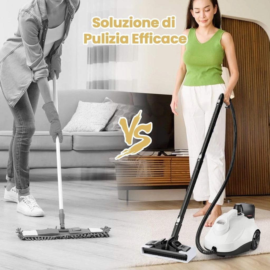 2000W Pulitore a Vapore, Vaporizzatore Portatile con Serbatoio 1,8L, er Uso Domestico con Accessori, Macchina per Pulizia su Pavimenti Finestre Tappeti (Bianco)