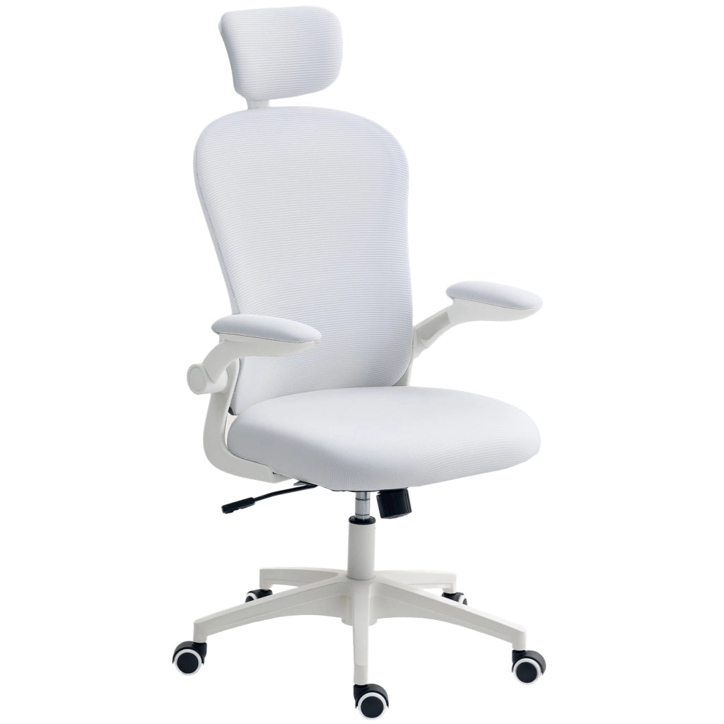 Sedia da Ufficio con Schienale in Rete e Supporto Lombare Regolabile ¨C Zephmum ¨C Bianco 62x64x120 cm