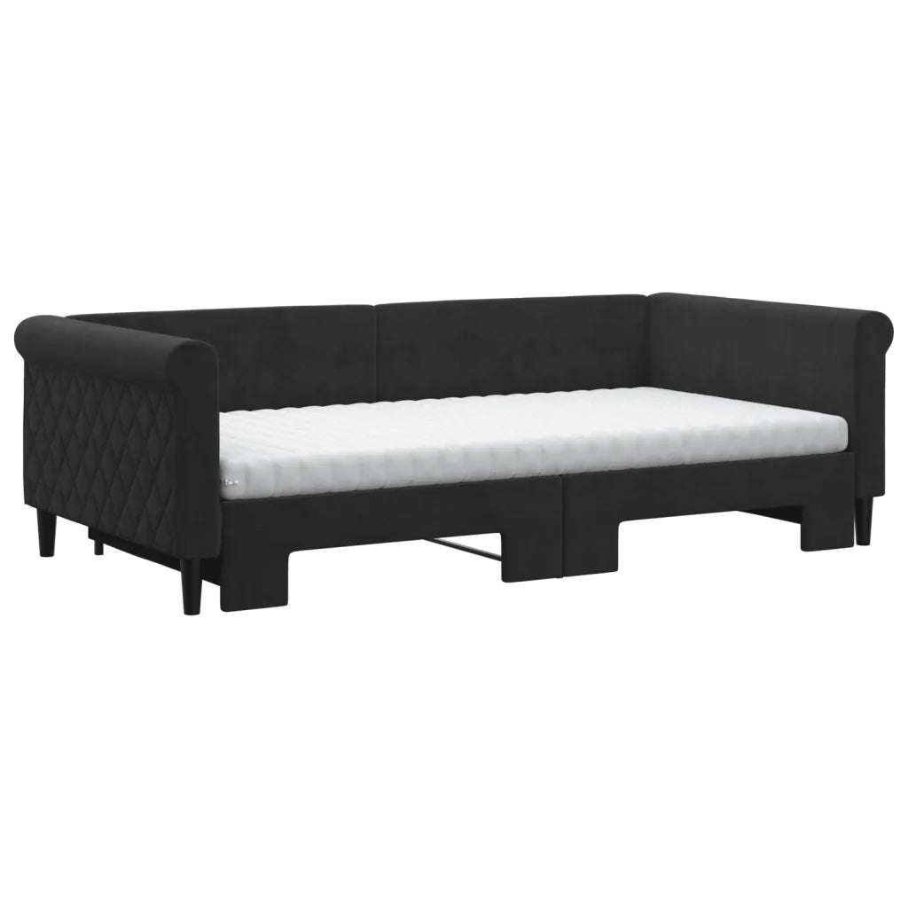 Divano Letto Estraibile con Materassi Nero 100x200 cm Velluto 3197806