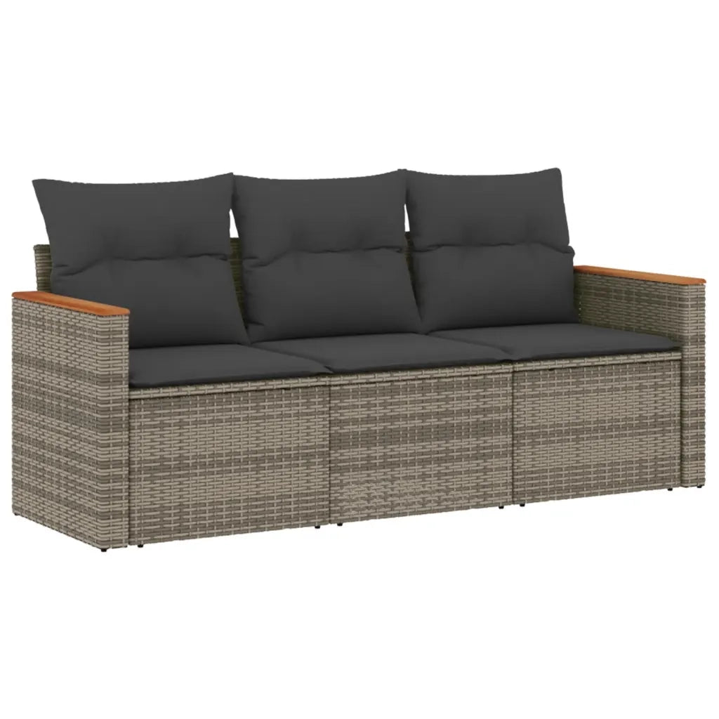 Set Divani da Giardino 3 pz con Cuscini Grigio in Polyrattan
