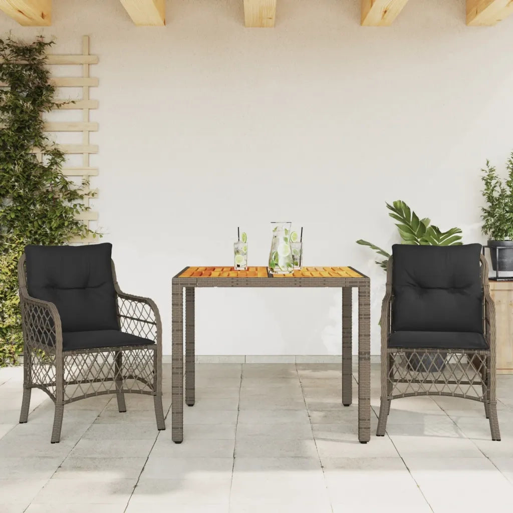 Set da BistrÃ² 3 pz con Cuscini Grigio in Polyrattancod mxl 111204