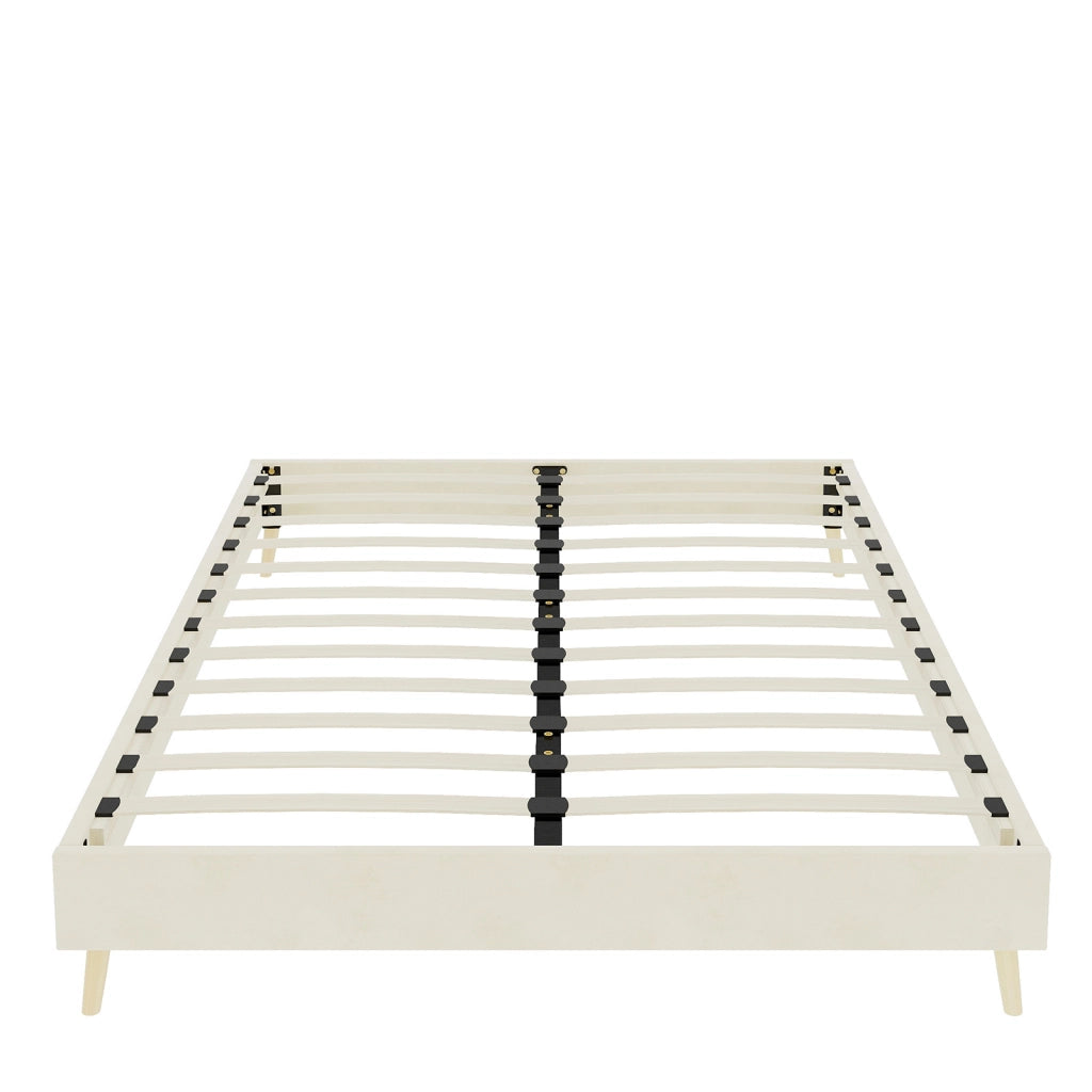 DESMIU Letto 140 × 200 cm 2 posti in tessuto, metallo e pannelli, senza materasso, beige