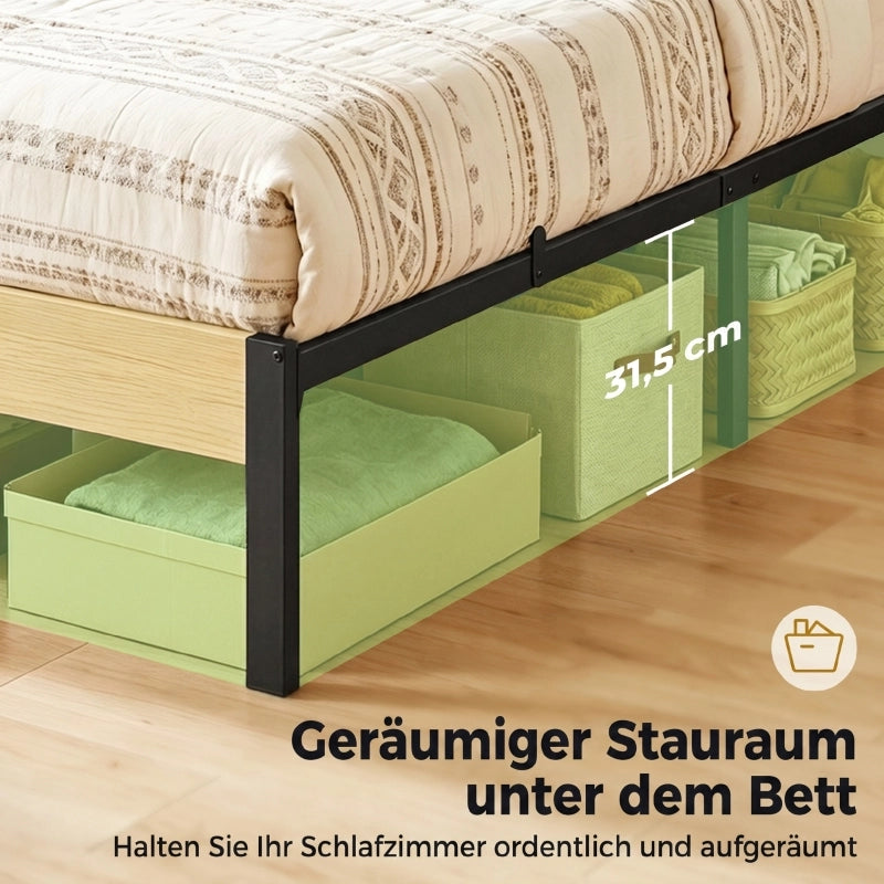 LETTO 90x200 cm con testiera in metallo e legno naturale, stile moderno