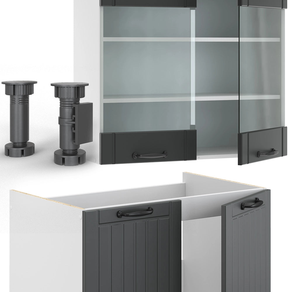 Cucina componibile Fame-Line Antracite rustico/Bianco 235 cm senza piano di lavoro Vicco