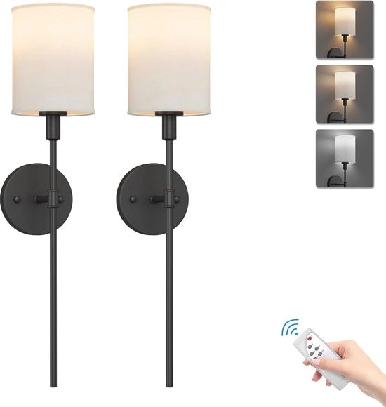 Lampada a LED per interni con batteria ricaricabile - a distanza - regolabile - 5500 mAh - telecomando - 3 temperature di colore - copertura in tessuto bianco - lampada a muro ricaricabile
