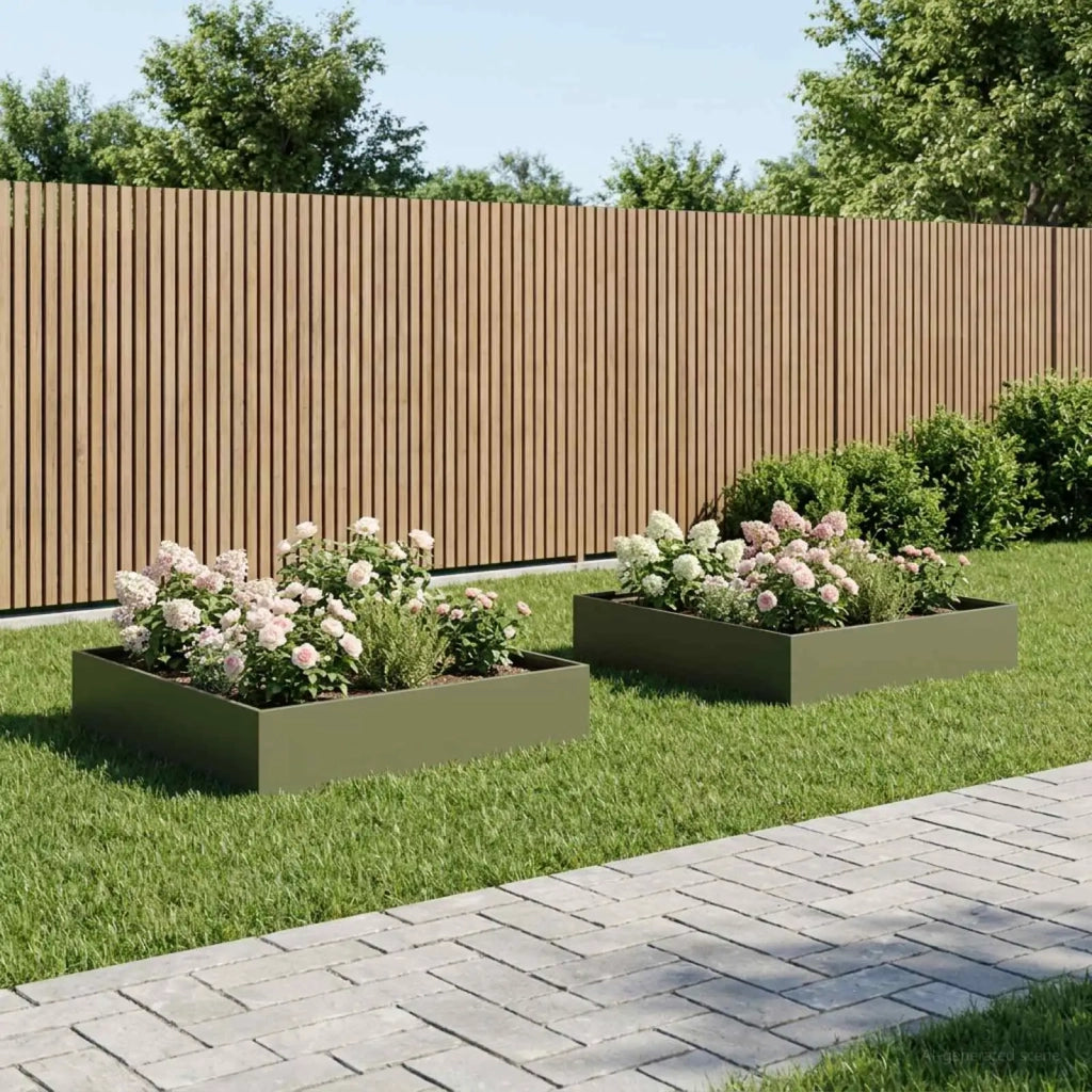 Vaso da giardino 2 pz Verde Oliva 80 x 80 x 20 cm 8005015