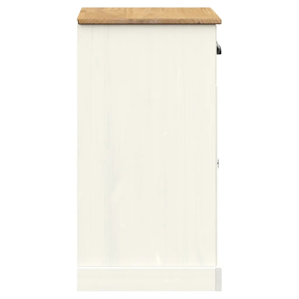 Credenza Cassetti VIGO Bianco 78x40x75 cm Legno Massello Pino 353203
