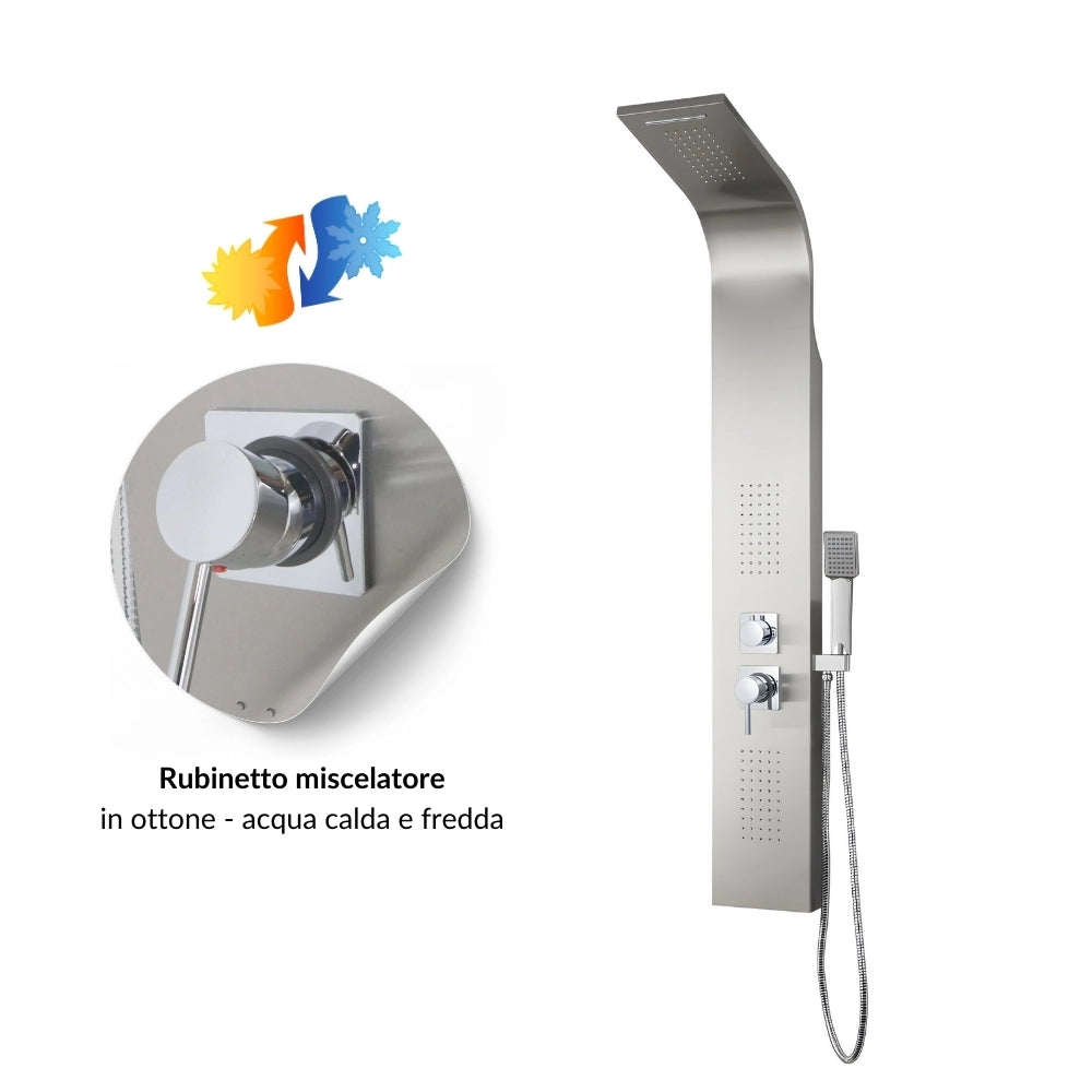 Colonna doccia astra in acciaio 4 funzioni getto cascata bocchette lombari *** finitura- spazzolato, confezione 1