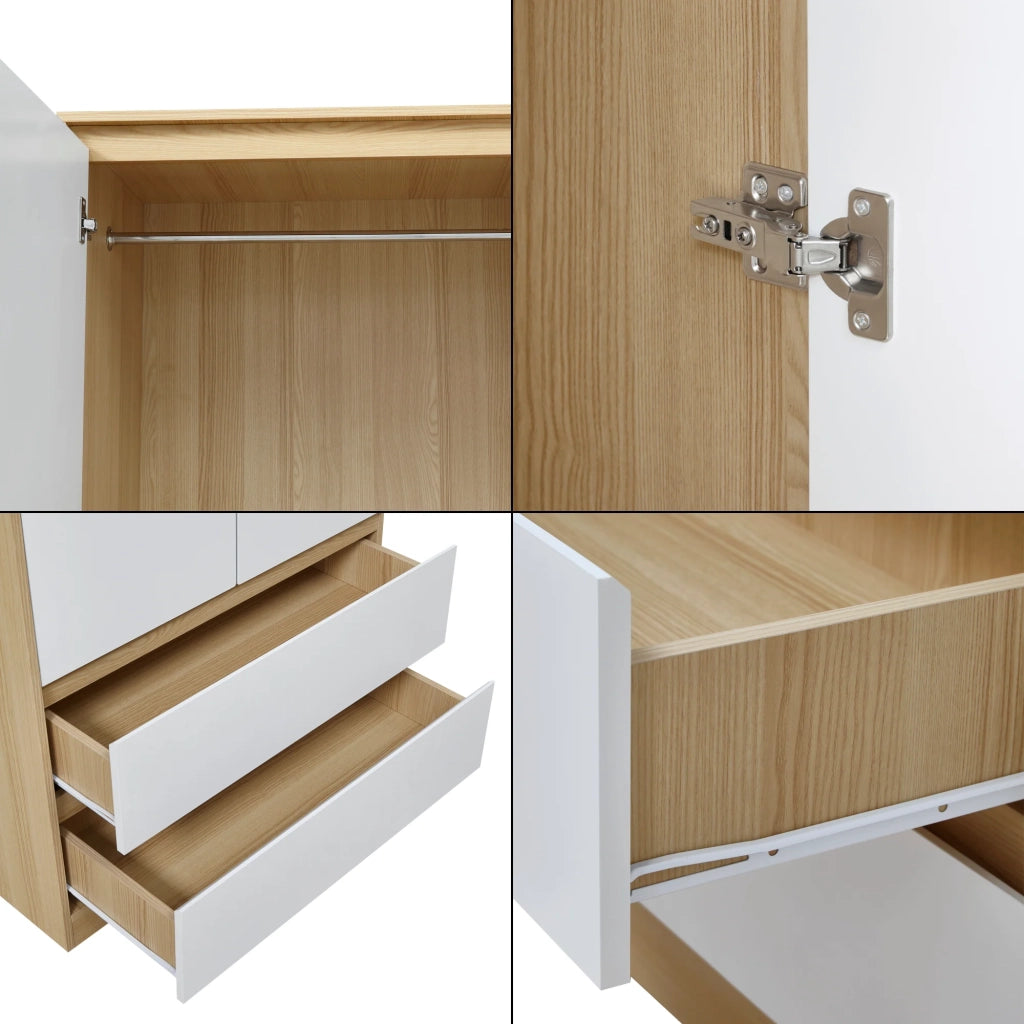 Armadio moderno per camera da letto mobile contenitore senza tempo con 2 cassetti MDF 176 x 80 x 52 cm effetto rovere bianco 03_0006362