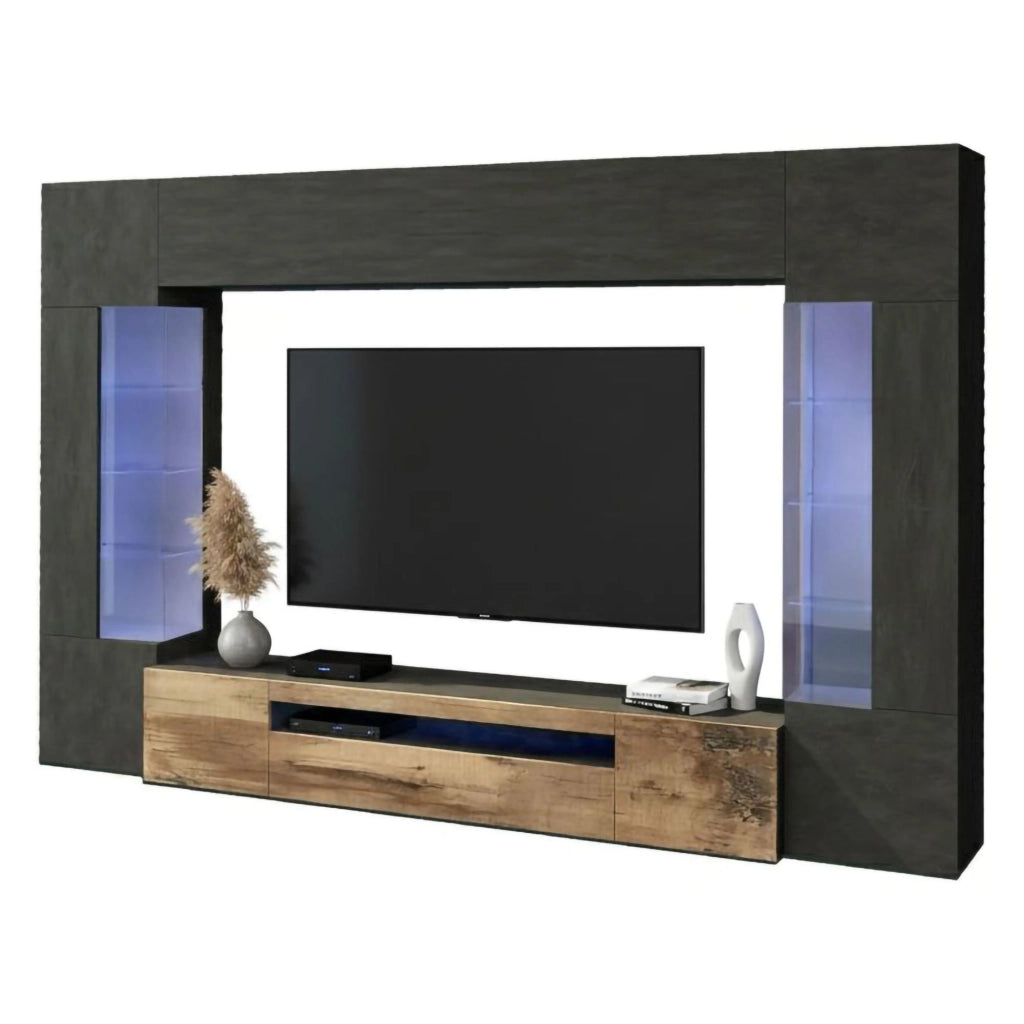 Mobile Soggiorno Arga, Parete Attrezzata 14 Ripiani Made in Italy, 290x40x191h cm Nero Antracite