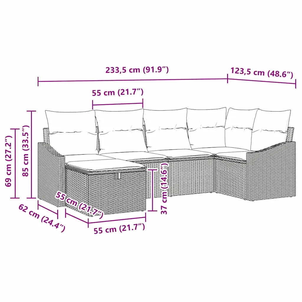 Set di divani 6 pcs Grigio chiaro e grigio polyrattan 3359281