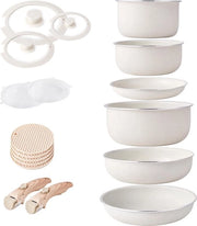 Set di pentole inductive con maniglie rimovibili e anticongelante, impianto di cottura in pietra, set di pentole stivabile con coperchi in silicone, set di cottura spaziale senza PFOA