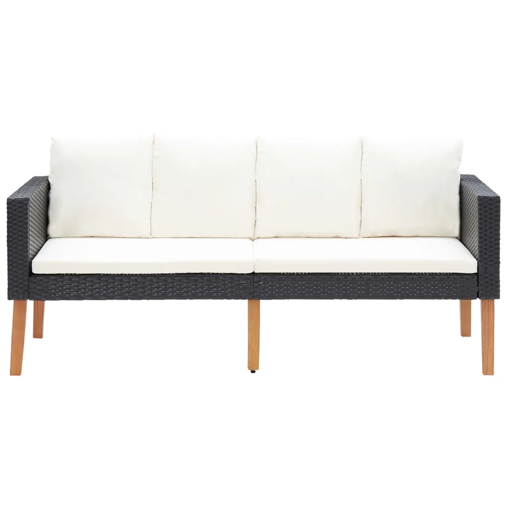 Set Divani da Giardino 3 pz con Cuscini in Polyrattan Nero