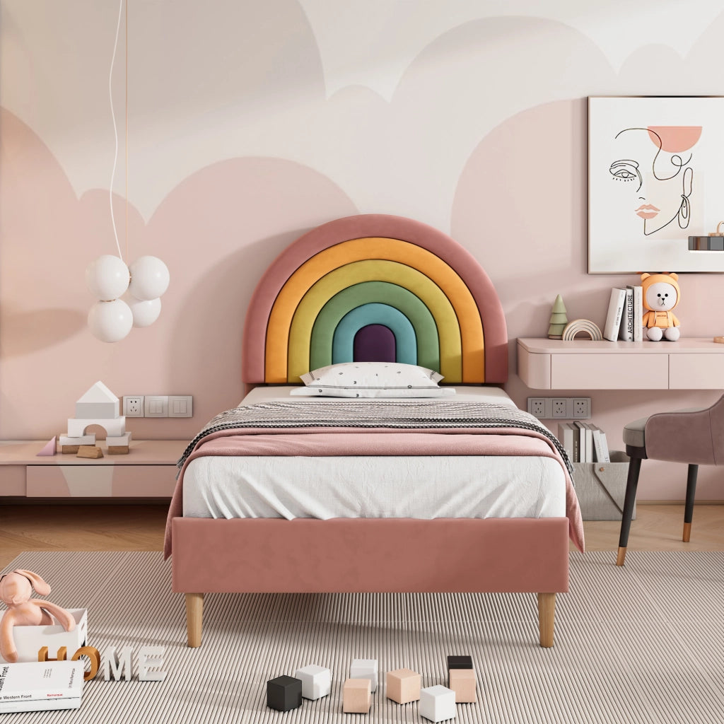 LETTO Imbottito 90x200 cm in Velluto Rosa con testiera regolabile