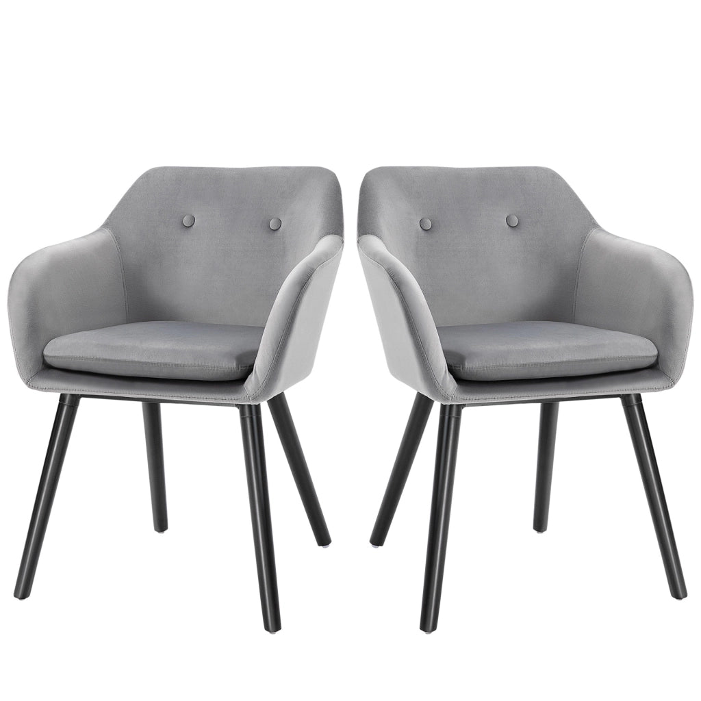 Set di 2 Sedie per Sala da Pranzo con Braccioli Imbottite 54x56x74 cm in Velluto Grigio