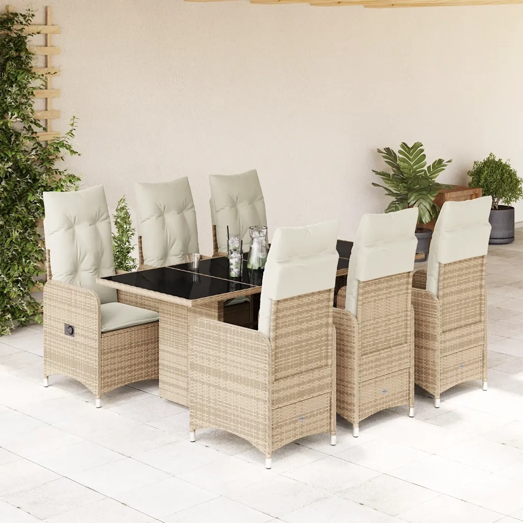 Set da BistrÃ² da Giardino 7 pz con Cuscini Beige in Polyrattan