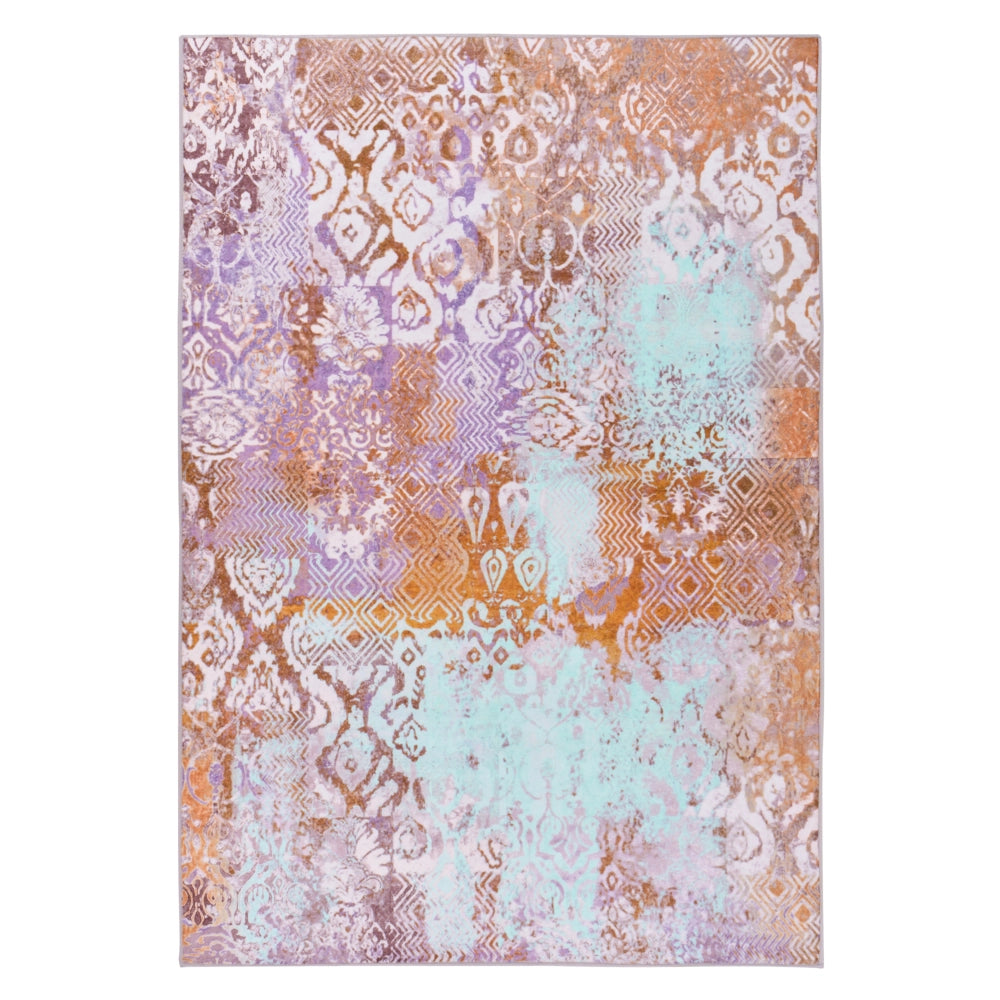 Tappeto multicolore in poliestere, 140 x 200 cm, tessuto a trama piatta, stile orientale boho, con vivaci motivi stampati