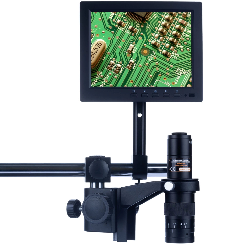 Mikroscopio Digitale Earth Pro MCEP-0.5X-PZRR – Braccio Regolabile, Display 8" | Zoom 7-45x, C-Mount