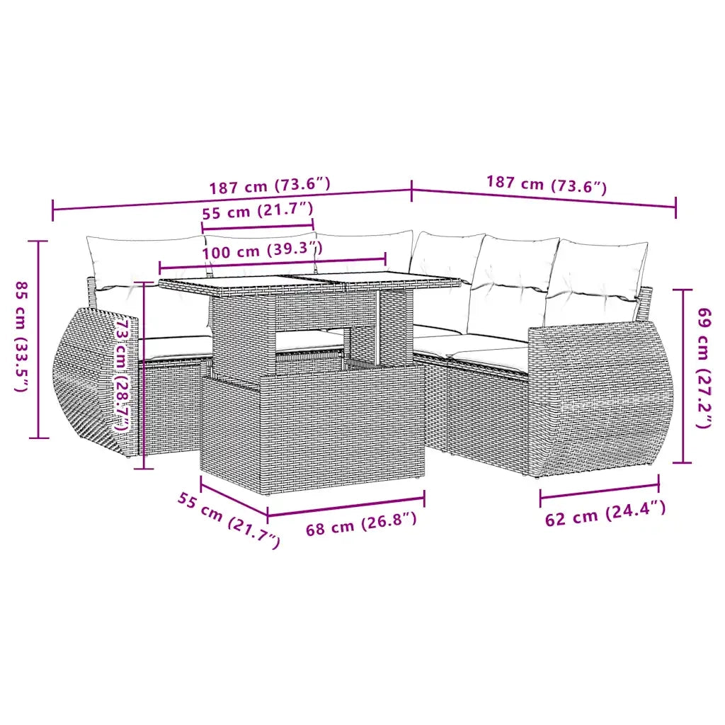 Set Divani da Giardino 6 pz con Cuscini Grigio in Polyrattan 3268531