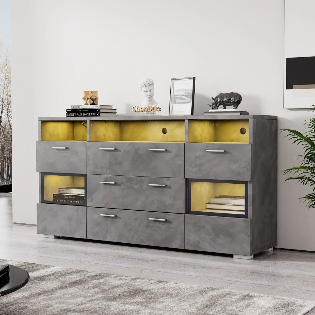 Mobile TV moderno - Zephmum- 140 cm, grigio, illuminazione LED, porte in acrilico trasparente