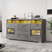 Mobile TV moderno - Zephmum- 140 cm, grigio, illuminazione LED, porte in acrilico trasparente