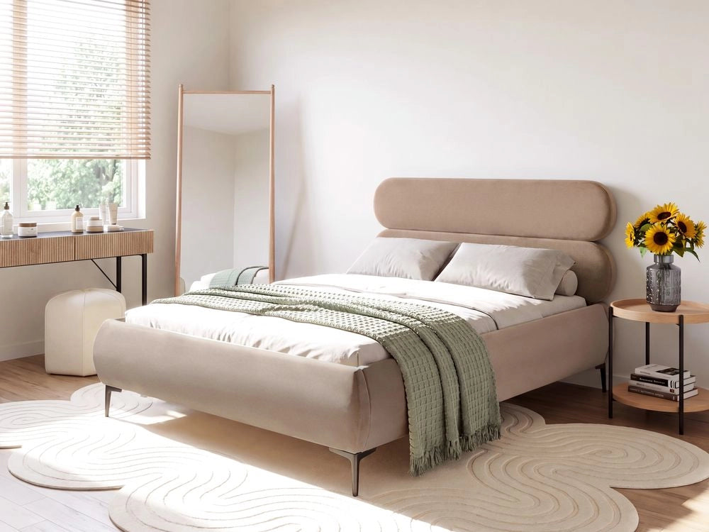 Letto matrimoniale con rete testiera in velluto tortora gambe in metallo camera da letto 120 x 200 cm classica minimalista