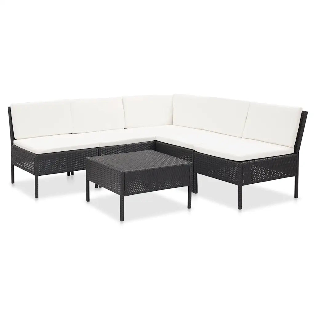 Set Divani da Giardino 6 pz con Cuscini in Polyrattan Nero 48936