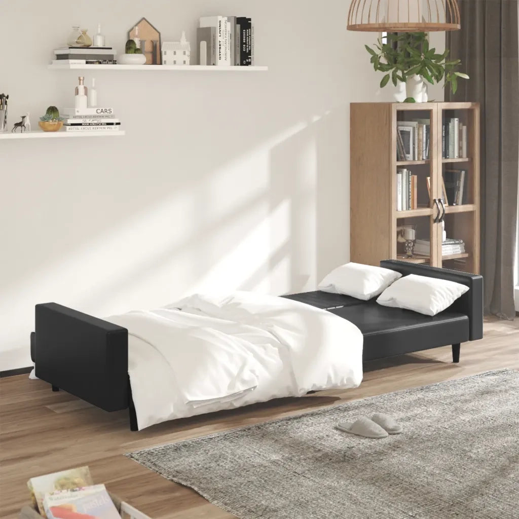 Divano Letto a 2 Posti Nero in Similpelle 375951
