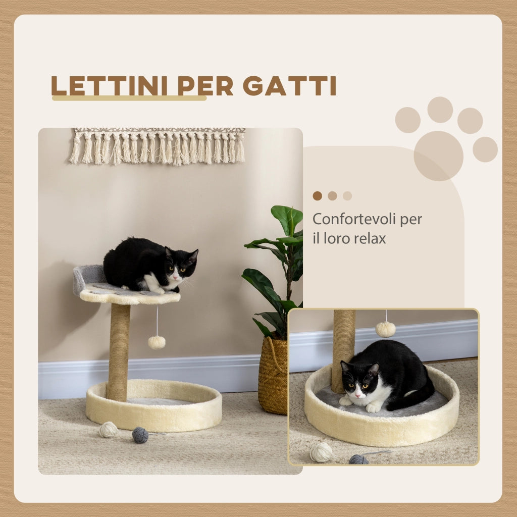 Tiragraffi per Gatti con Lettini, Corda in Juta e Peluche, 41x41x44 cm, Grigio e Beige