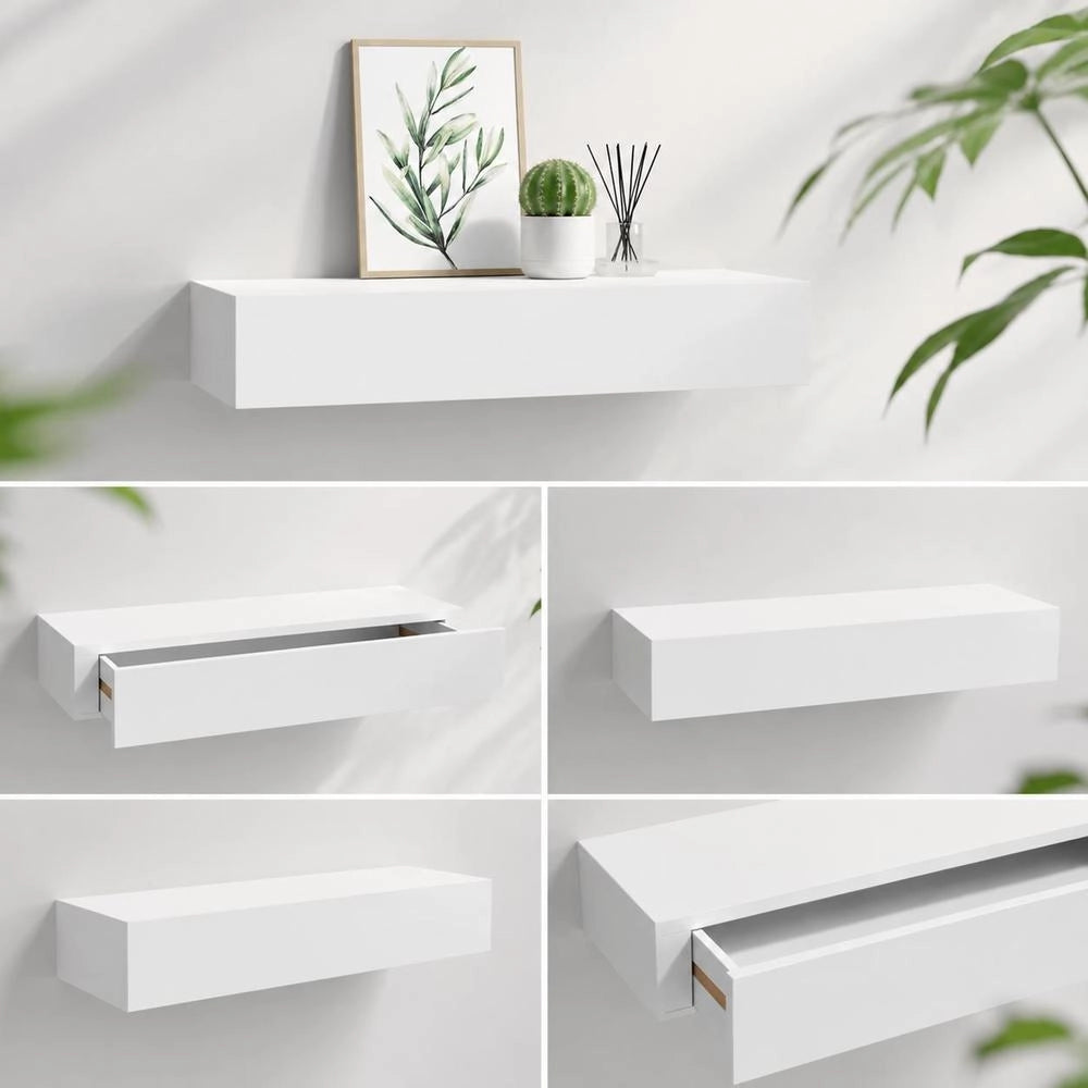 Wall Shelf With Drawer, White, 60x23.5x10 Cm, MDF