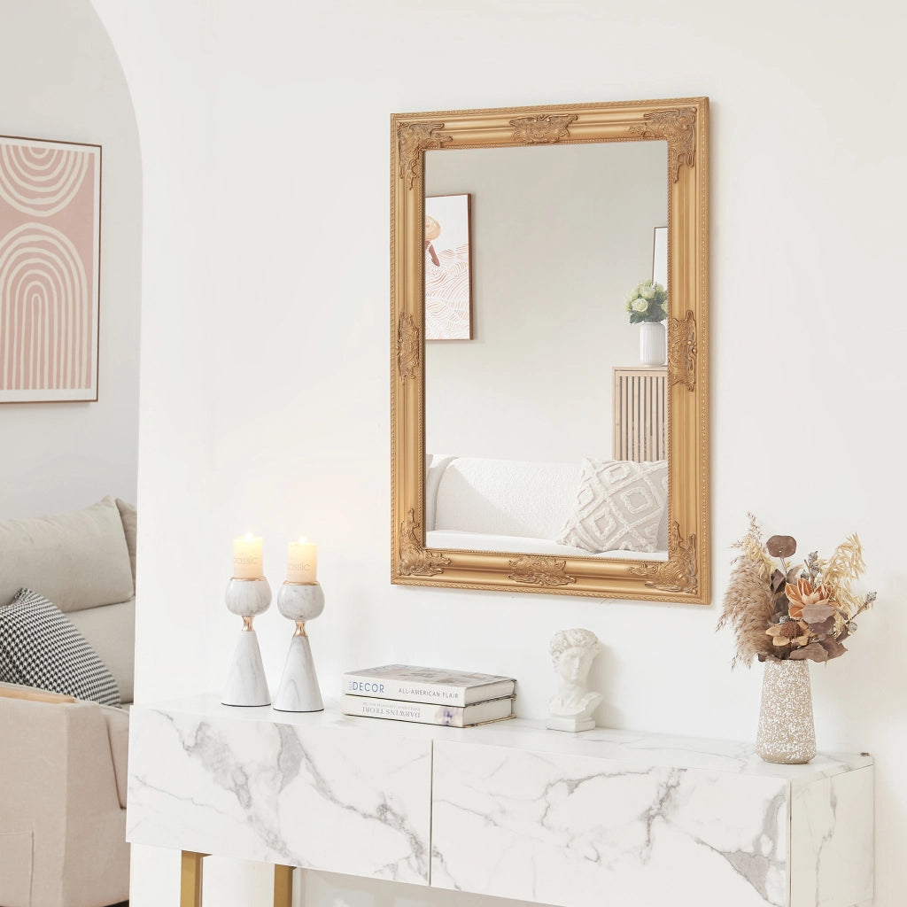 Specchio da Parete Punkalaidun con Cornice Dorata Stile Barocco 80x60 cm Verticale e Orizzontale [en.casa]